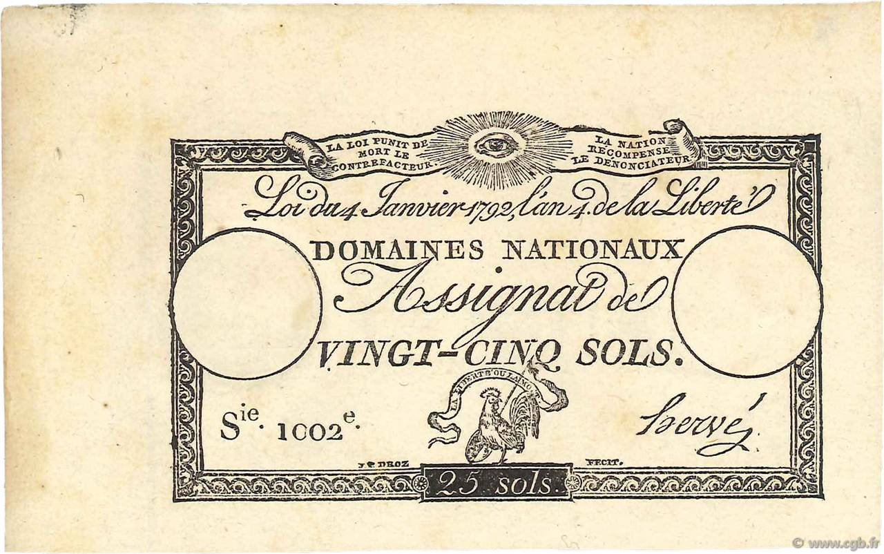 25 Sols FRANCIA  1792 Ass.25a FDC