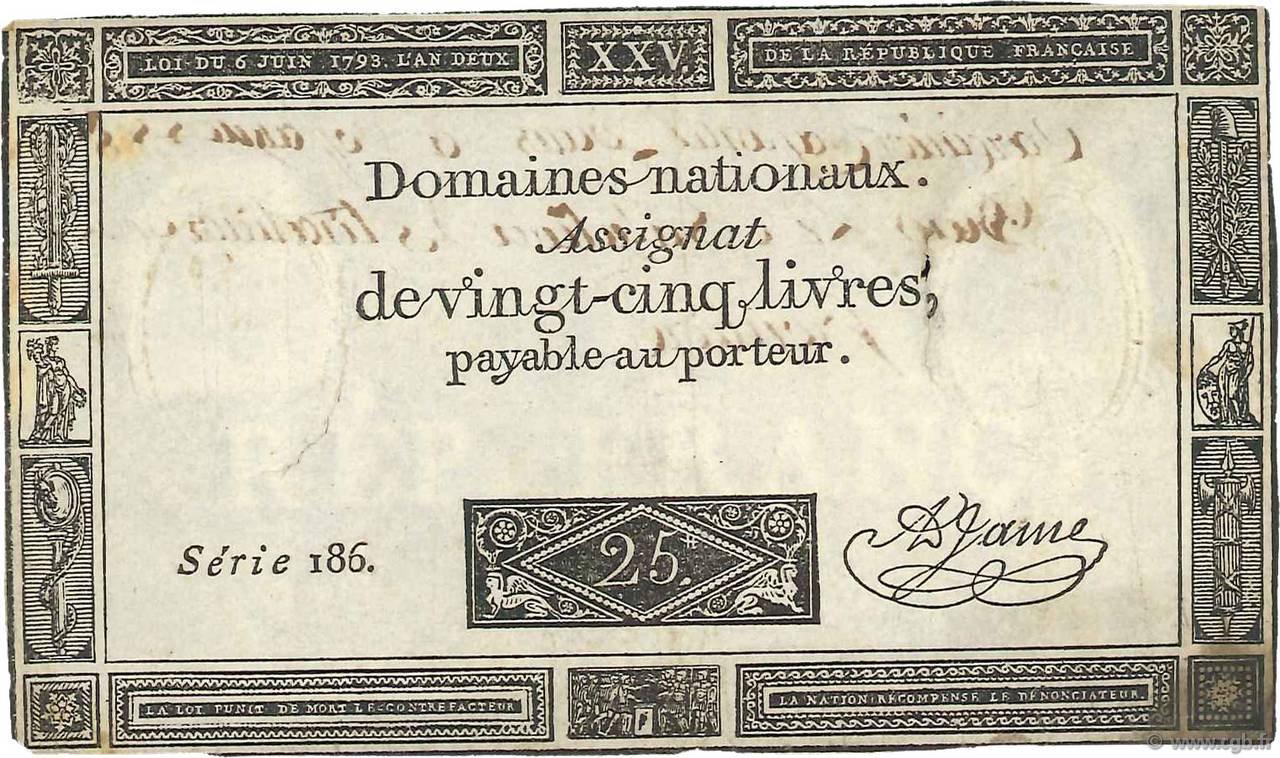 25 Livres FRANCE  1793 Ass.43a VF