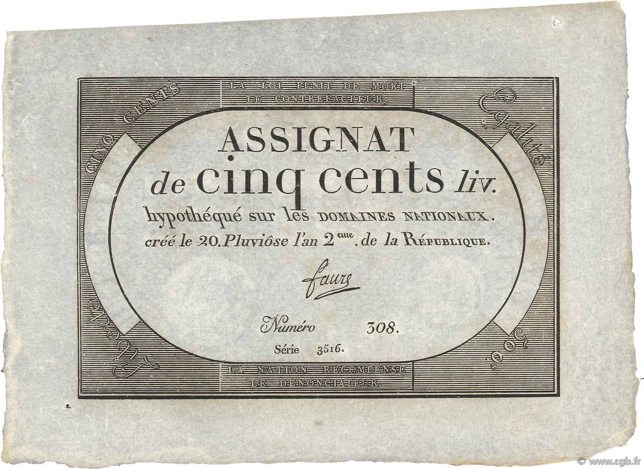 500 Livres FRANCIA  1794 Ass.47a FDC