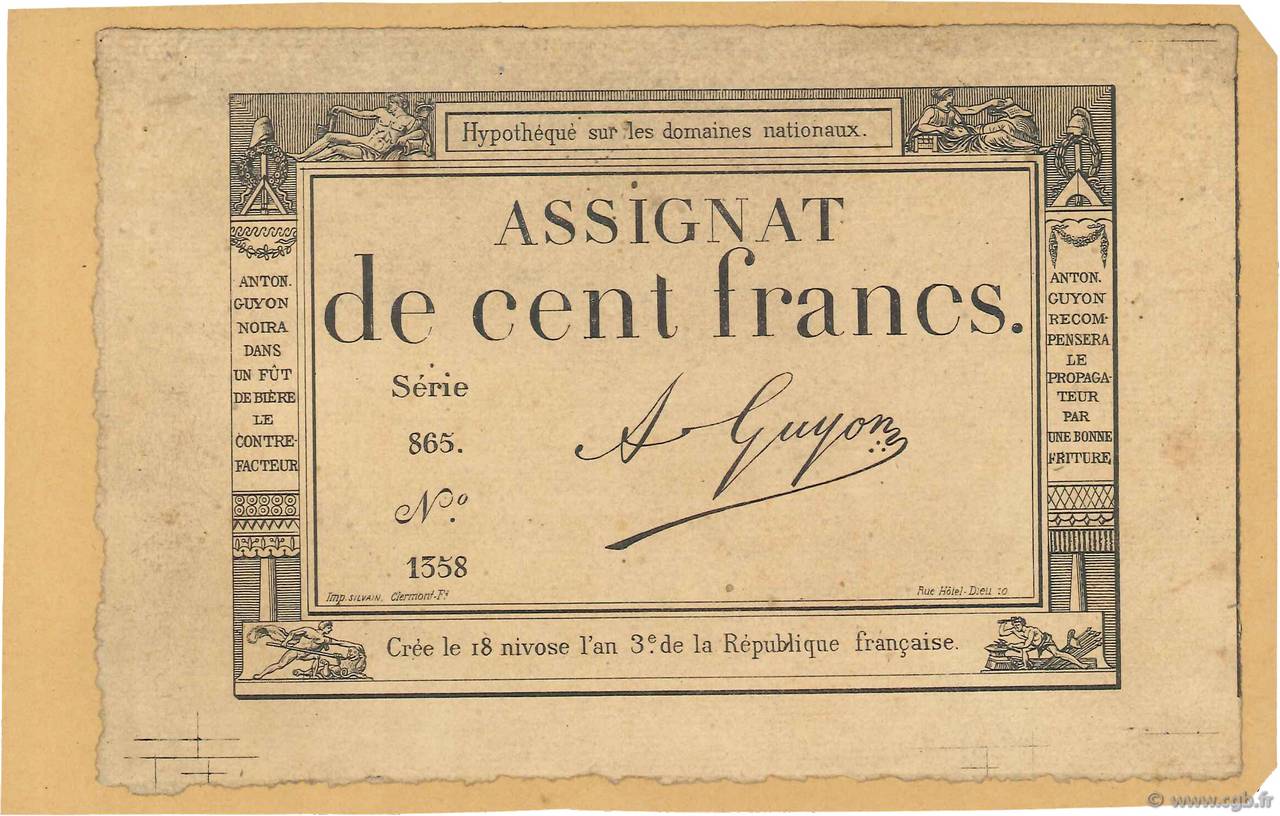 100 Francs Faux FRANCE  1795 Ass.48c var UNC