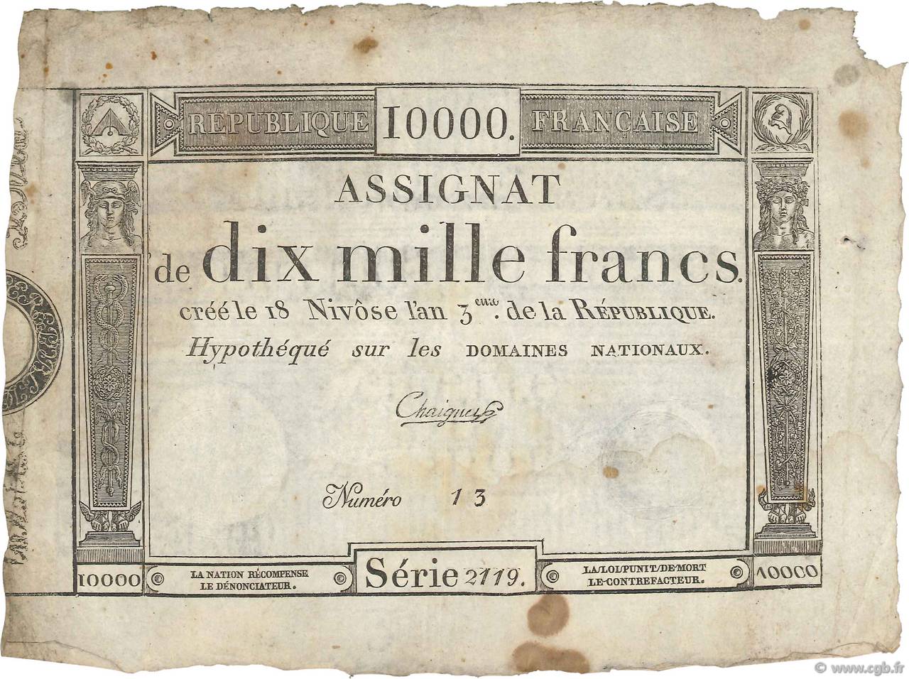 10000 Francs FRANCE  1795 Ass.52a VF