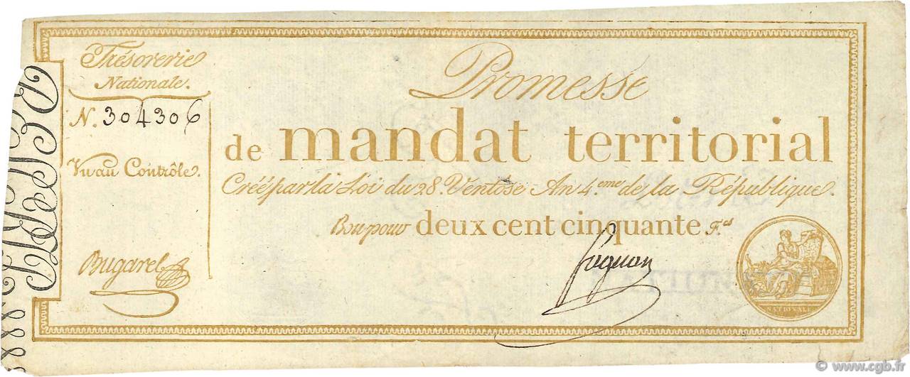 250 Francs sans série FRANCIA  1796 Ass.61a MBC+