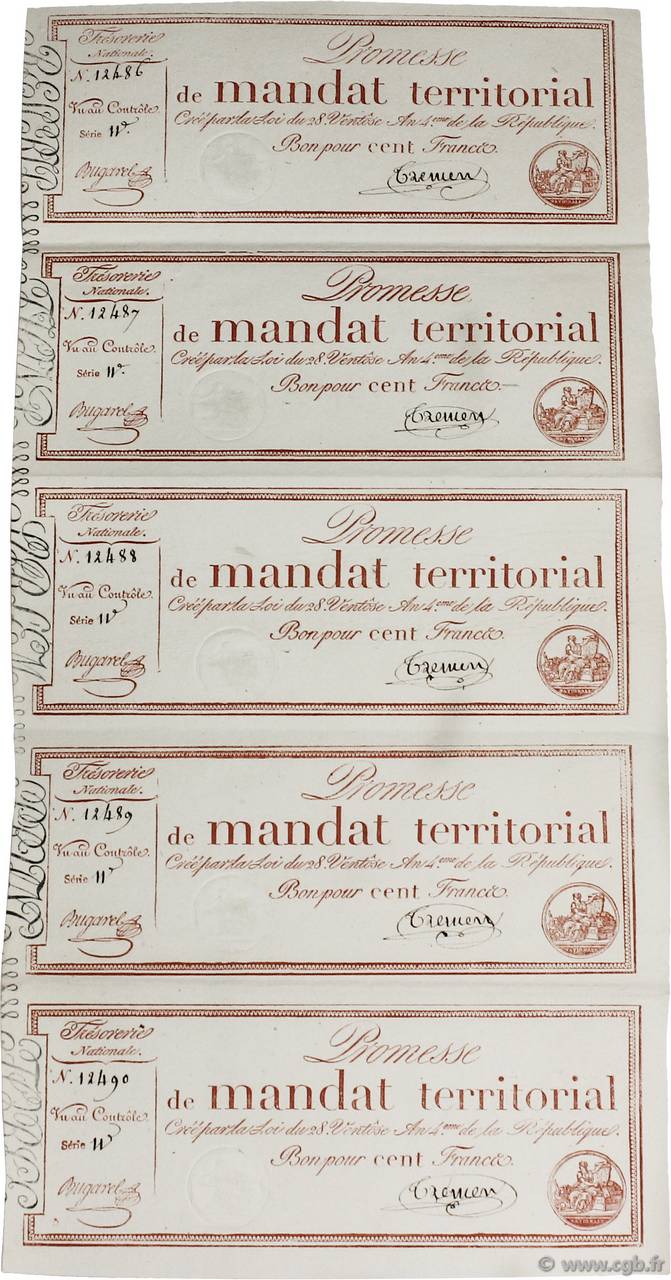 100 Francs avec série Planche FRANCIA  1796 Ass.60a-p AU