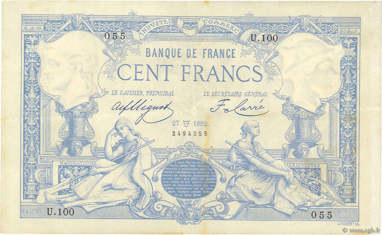 100 Francs type 1882 FRANCE  1882 F.A48.02 VF+