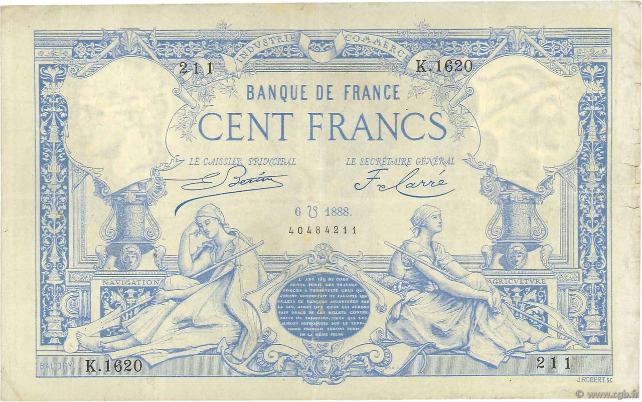 100 Francs type 1882 Lion inversé FRANCE  1888 F.A48bis.02 VF-