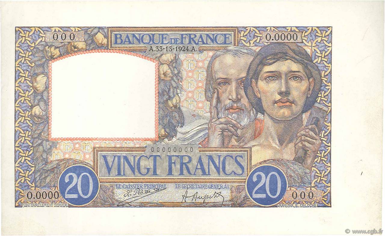 20 Francs TRAVAIL ET SCIENCE Épreuve FRANCIA  1924 F.12.00Ec SC+