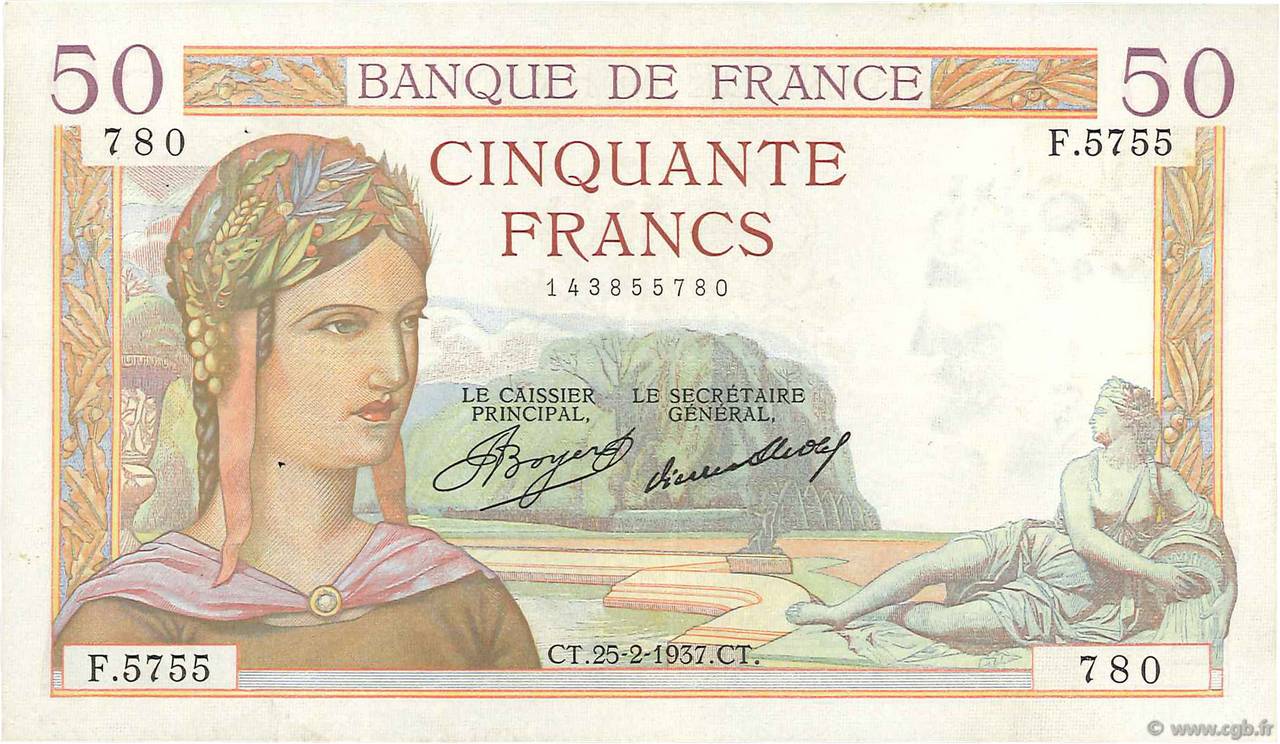 50 Francs CÉRÈS FRANCIA  1937 F.17.35 MBC