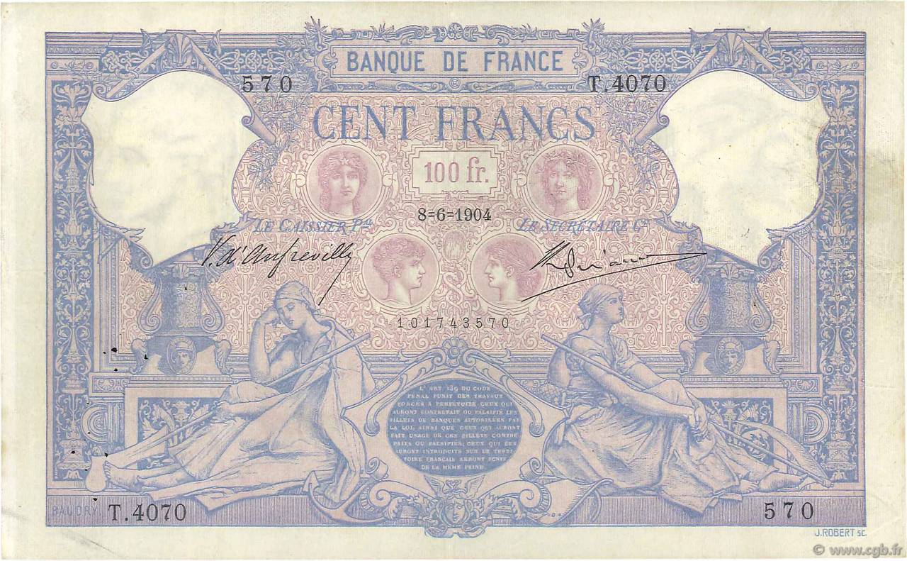 100 Francs BLEU ET ROSE FRANCIA  1904 F.21.18 q.BB