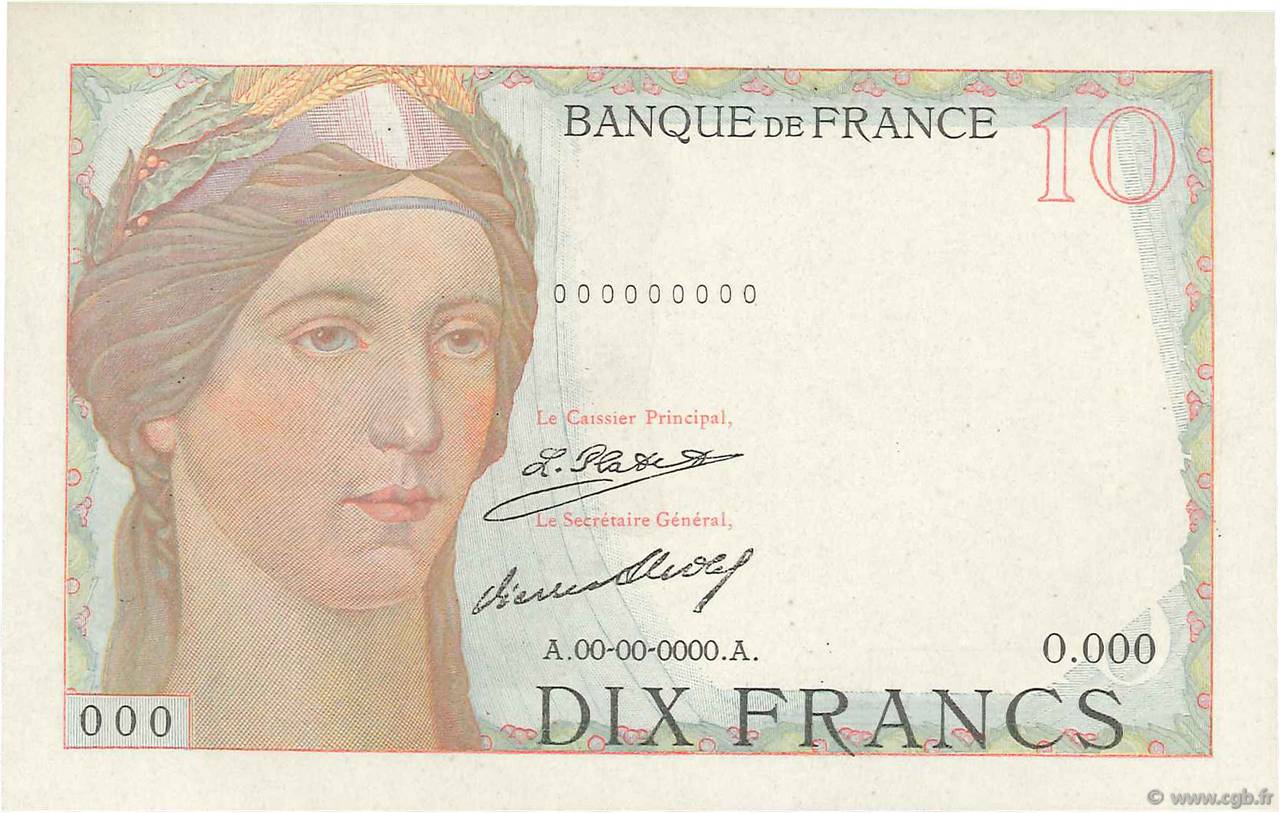 10 Francs - 300 Francs Épreuve FRANCIA  1933 NE.1927.01 FDC