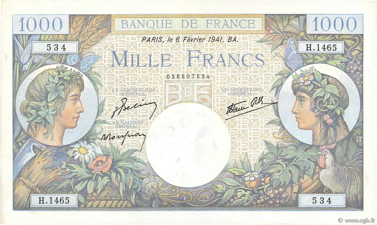1000 Francs COMMERCE ET INDUSTRIE FRANCIA  1941 F.39.04 SPL