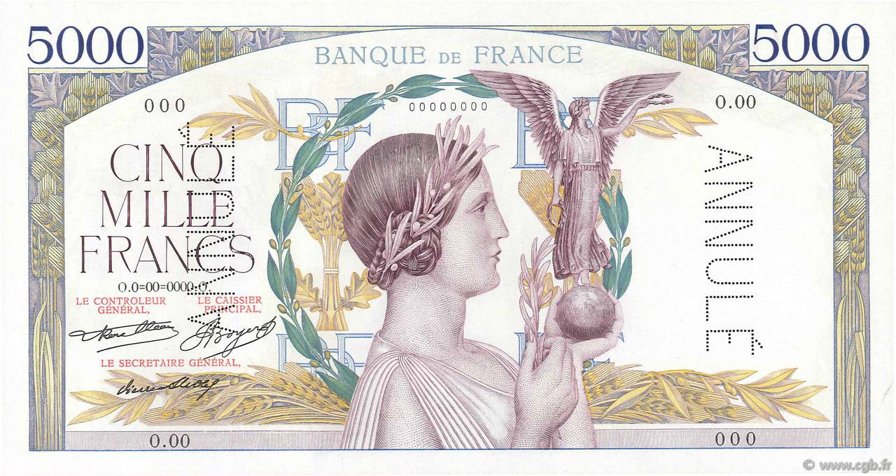 5000 Francs VICTOIRE Épreuve FRANCIA  1934 F.44.00Ec FDC