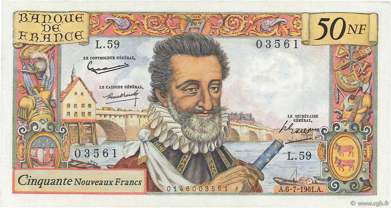 50 Nouveaux Francs HENRI IV FRANKREICH  1961 F.58.06 fST