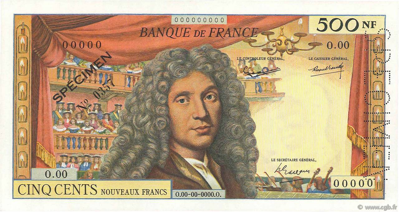500 Nouveaux Francs MOLIÈRE Spécimen FRANCIA  1959 F.60.01Spn FDC