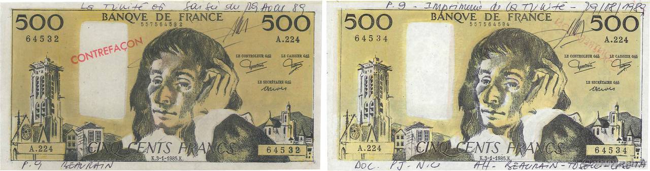 500 Francs PASCAL Faux FRANCE  1968 F.71.00x AU