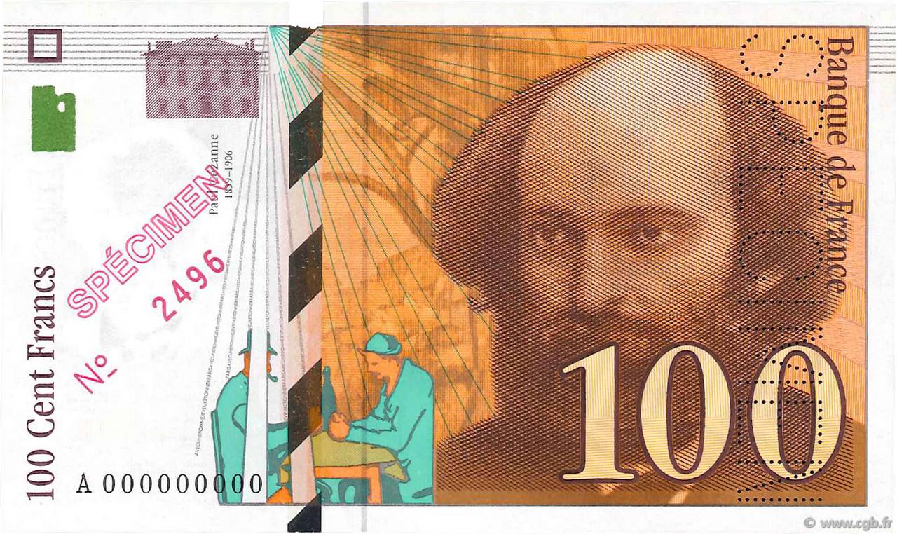 100 Francs CÉZANNE Spécimen FRANCE  1997 F.74.01Spn UNC