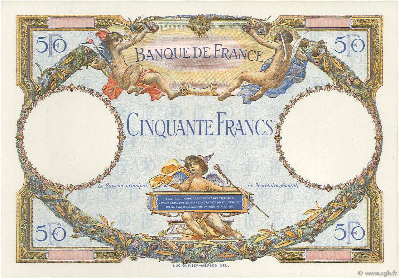 50 Francs LUC OLIVIER MERSON Épreuve FRANCE  1927 F.15.00Ec3 UNC