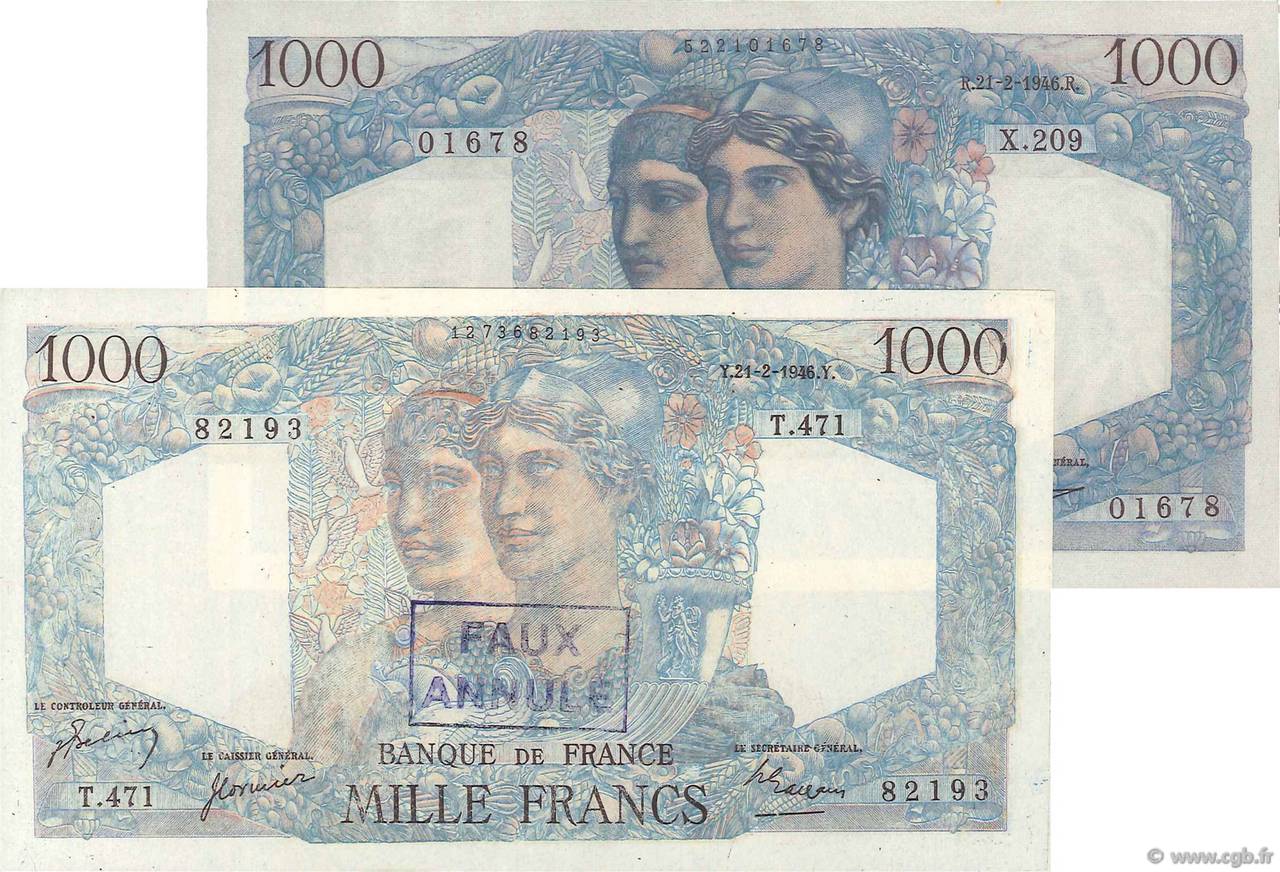 1000 Francs MINERVE ET HERCULE Faux FRANCE  1946 F.41.11 AU