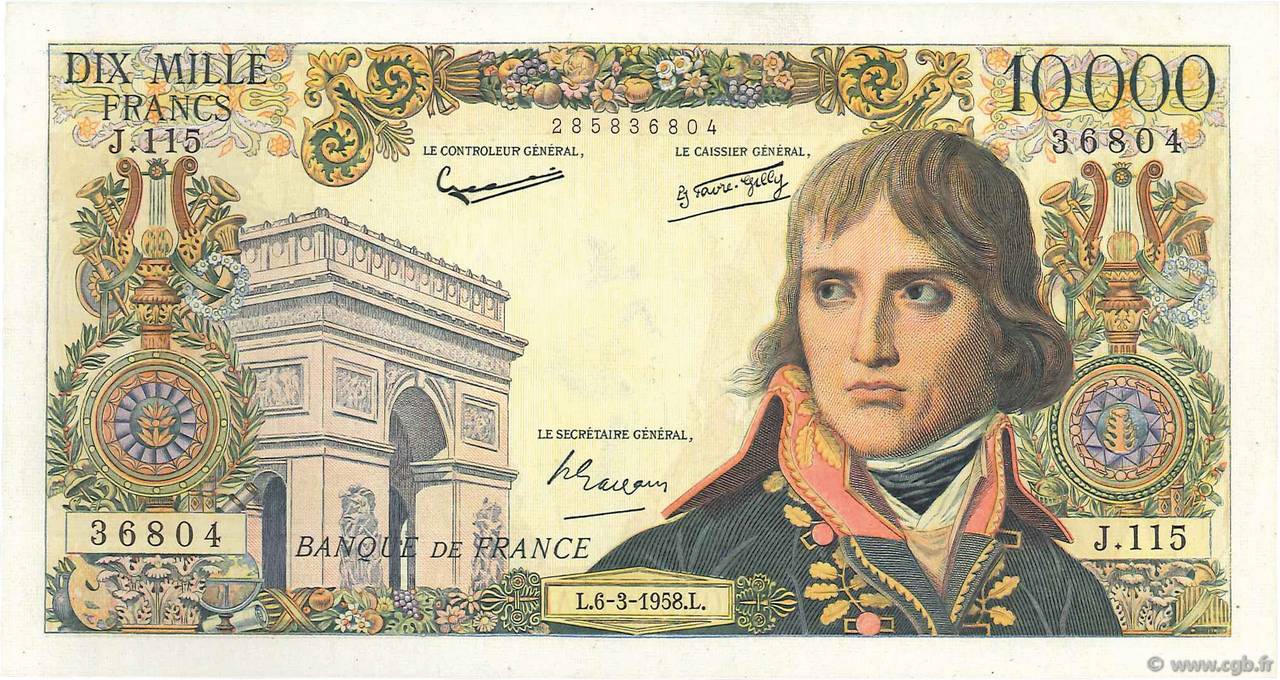 10000 Francs BONAPARTE FRANKREICH  1958 F.51.11 VZ