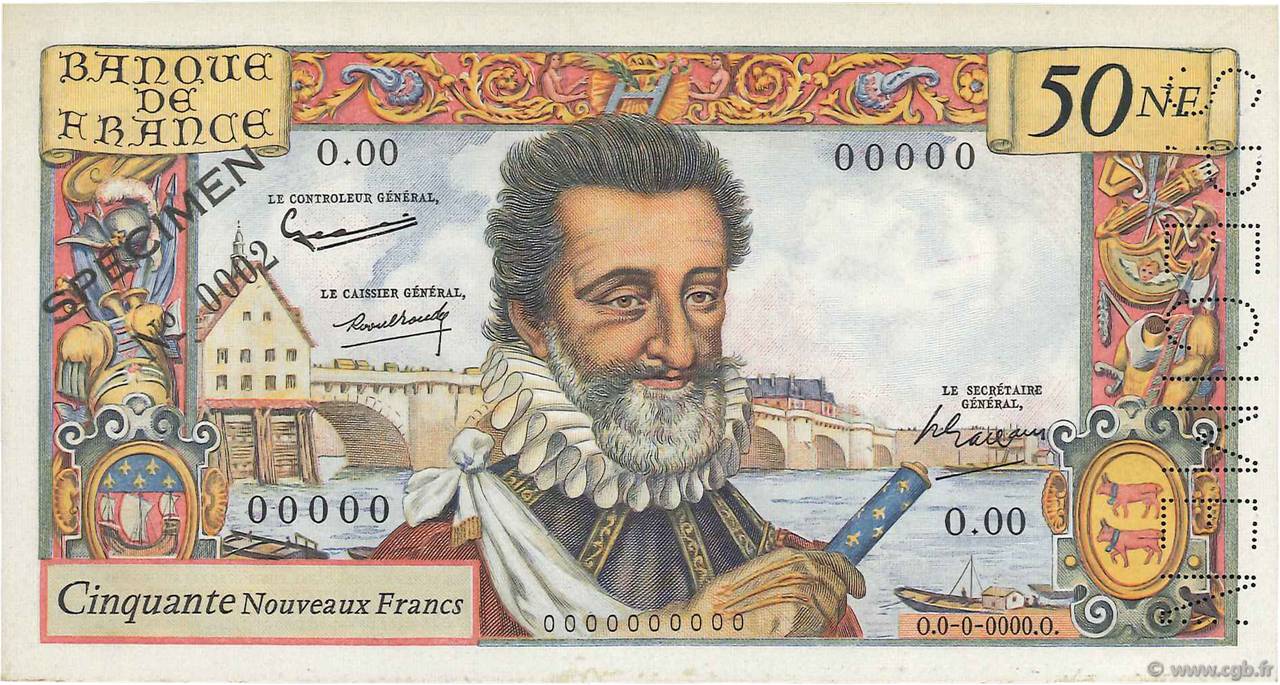 50 Nouveaux Francs HENRI IV Spécimen FRANCE  1959 F.58.01Spn UNC-