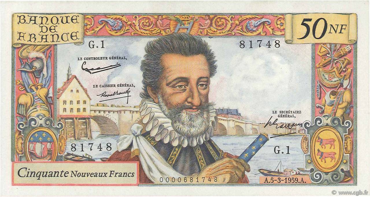 50 Nouveaux Francs HENRI IV FRANCIA  1959 F.58.01 EBC+