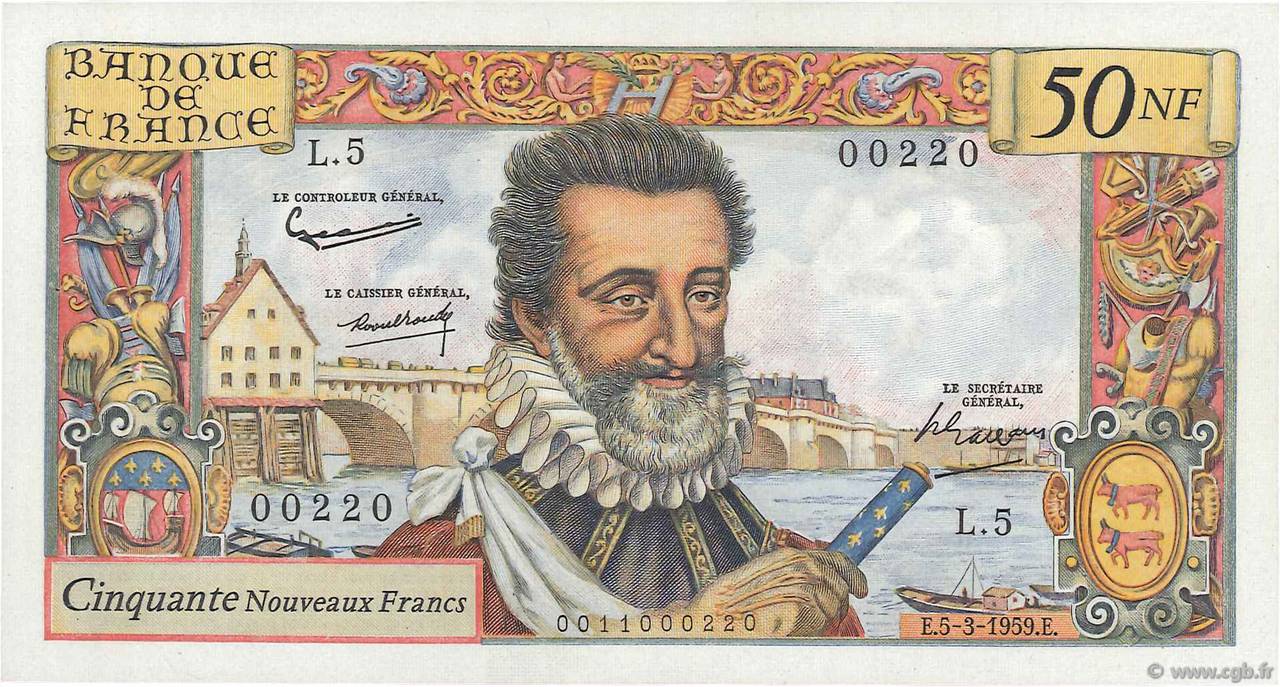 50 Nouveaux Francs HENRI IV FRANCE  1959 F.58.01 AU