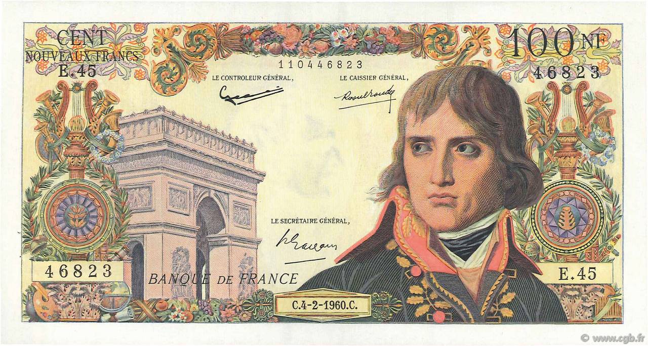 100 Nouveaux Francs BONAPARTE FRANCIA  1960 F.59.05 SPL a AU