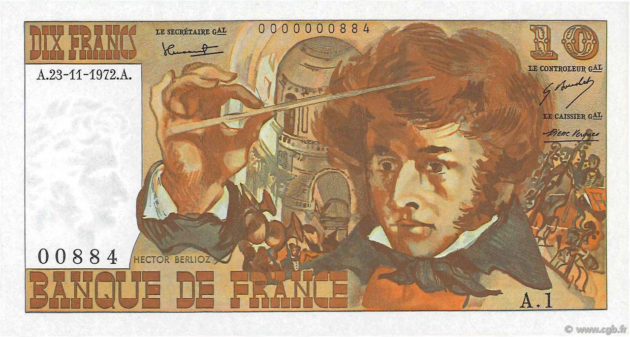 10 Francs BERLIOZ Petit numéro FRANCIA  1972 F.63.01A1 AU+
