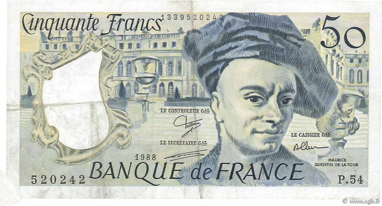 50 Francs QUENTIN DE LA TOUR Fauté FRANCIA  1988 F.67.14 MBC
