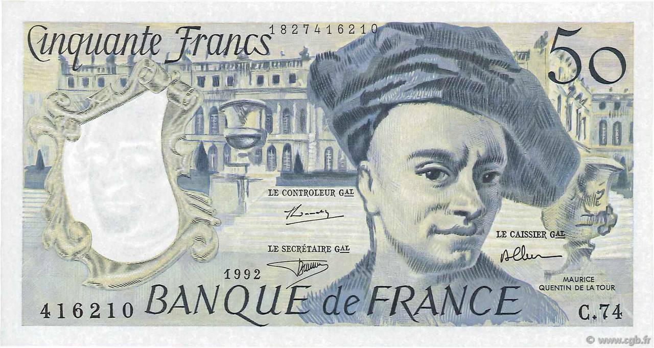 50 Francs QUENTIN DE LA TOUR FRANCE  1992 F.67.19c SUP à SPL