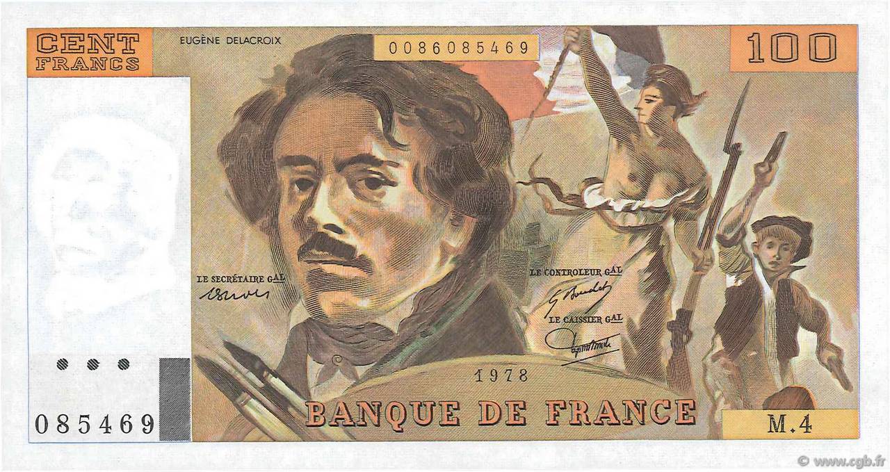 100 Francs DELACROIX FRANCIA  1978 F.68.04 q.FDC
