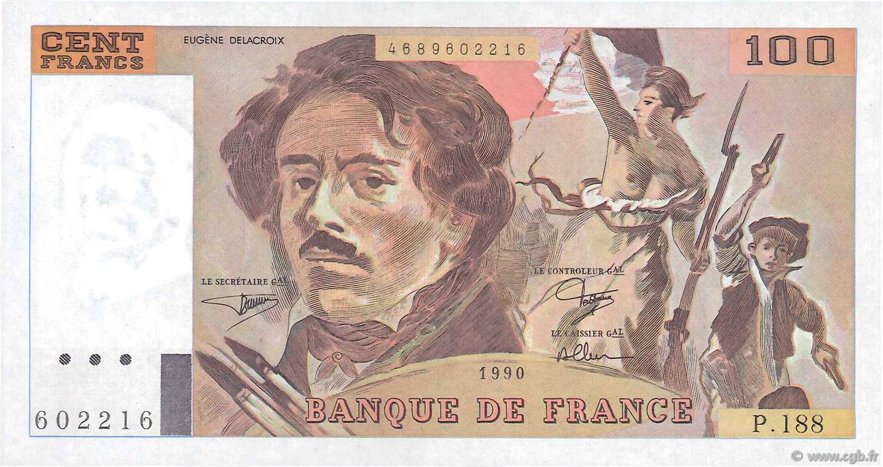 100 Francs DELACROIX imprimé en continu FRANCIA  1990 F.69bis.02e1 FDC