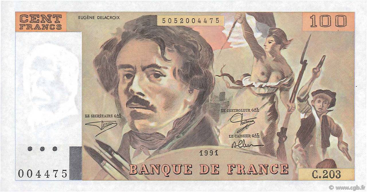 100 Francs DELACROIX imprimé en continu FRANCIA  1991 F.69bis.03c2 FDC