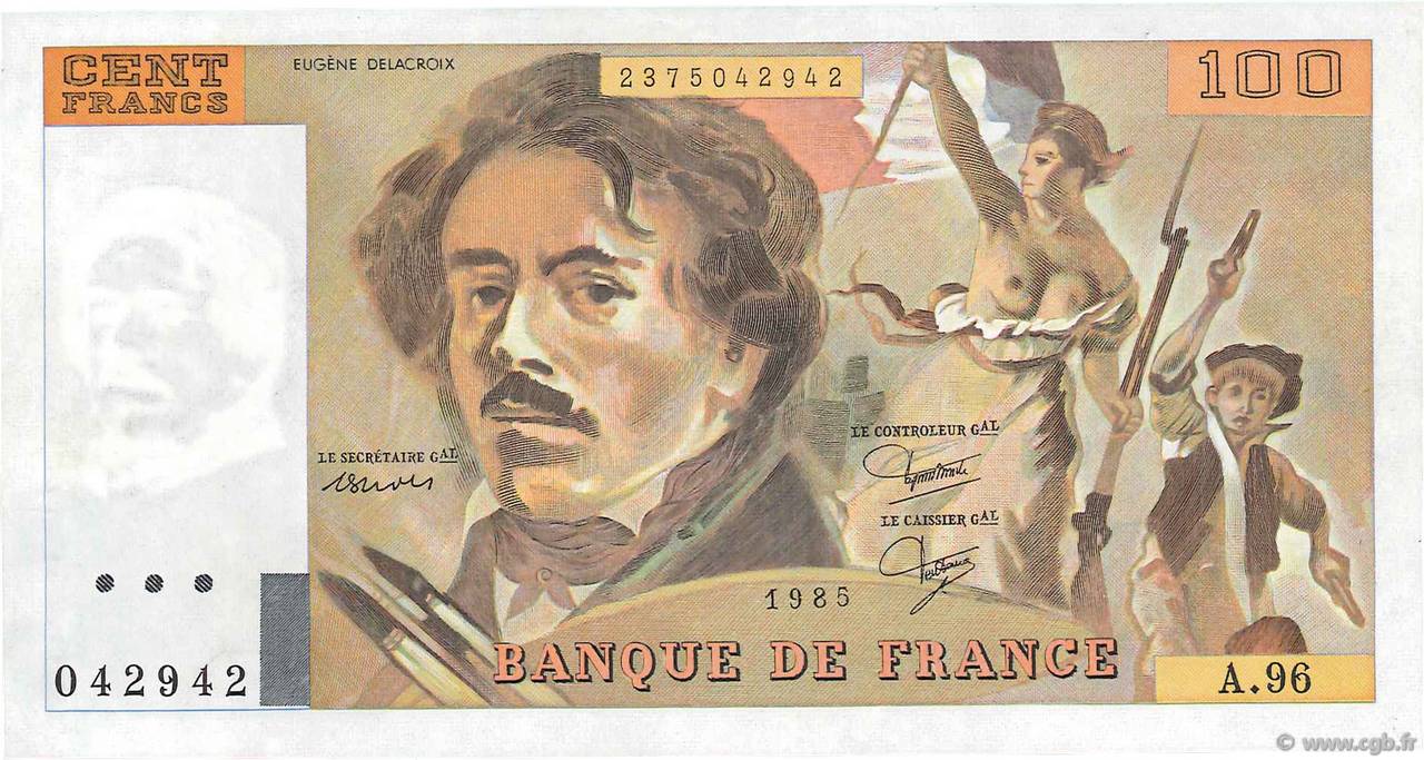 100 Francs DELACROIX modifié UNIFACE FRANCIA  1995 F.69U.09 EBC+