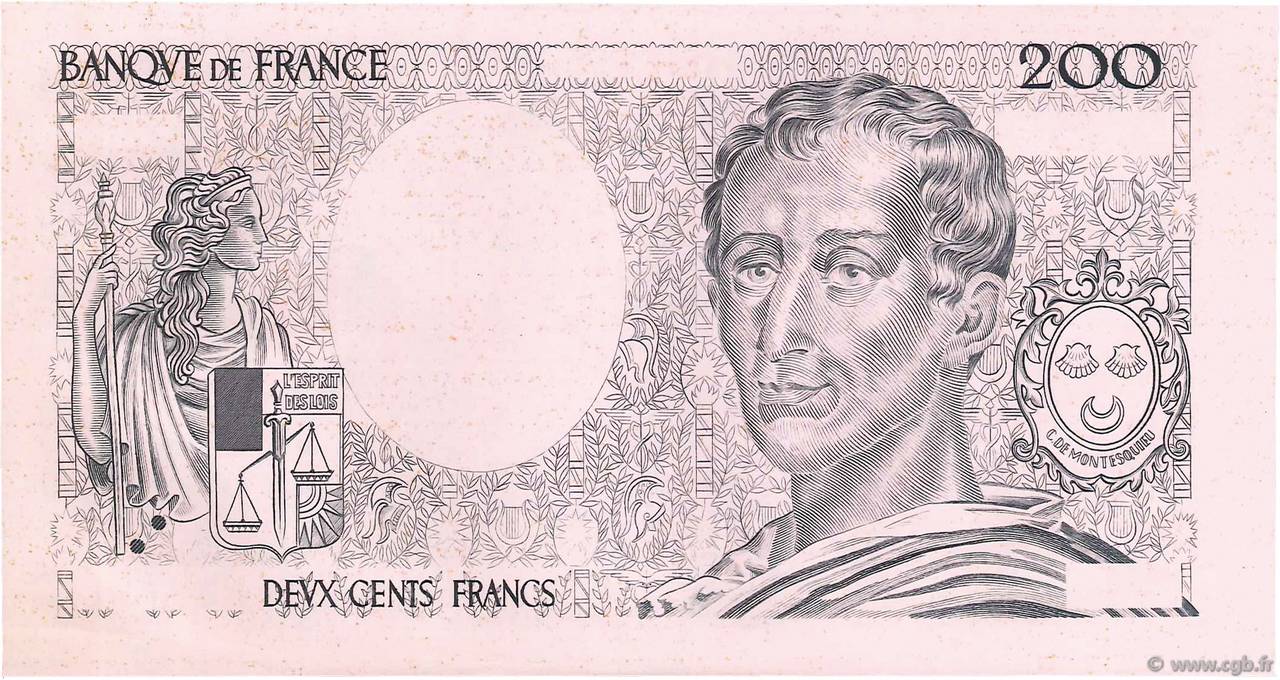 200 Francs MONTESQUIEU Épreuve FRANCE  1981 F.70.00Ec UNC-