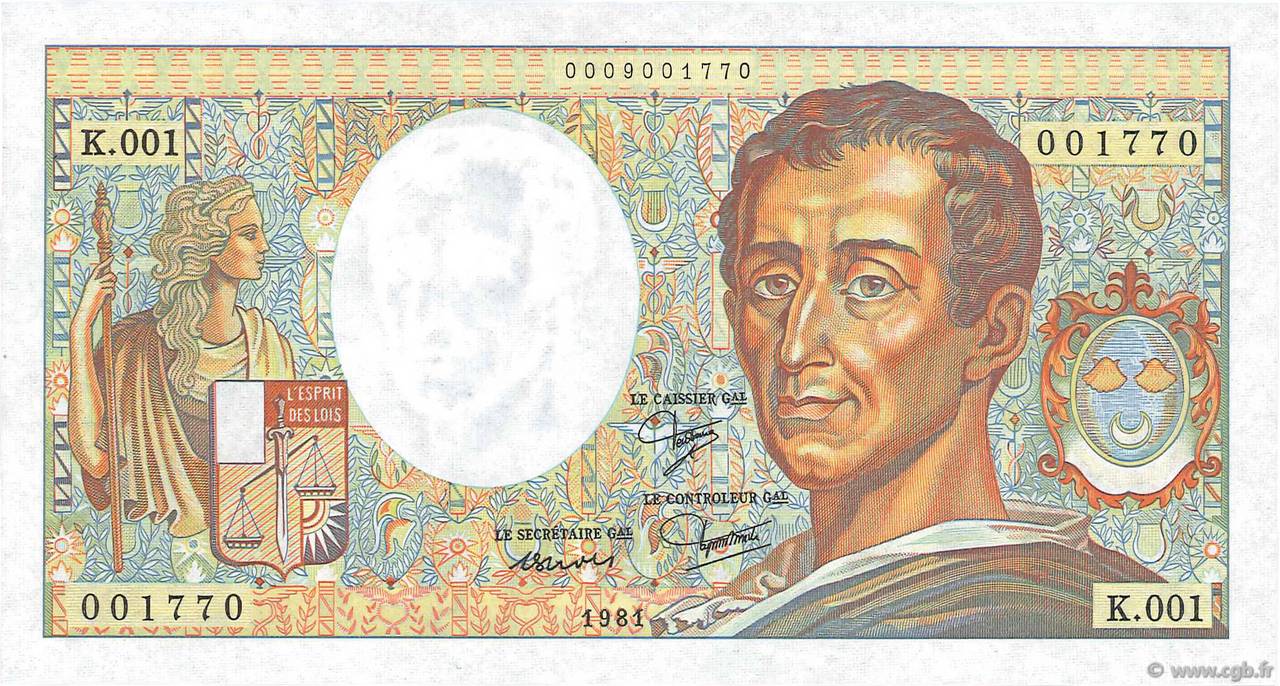 200 Francs MONTESQUIEU Fauté FRANCE  1981 F.70.01 UNC