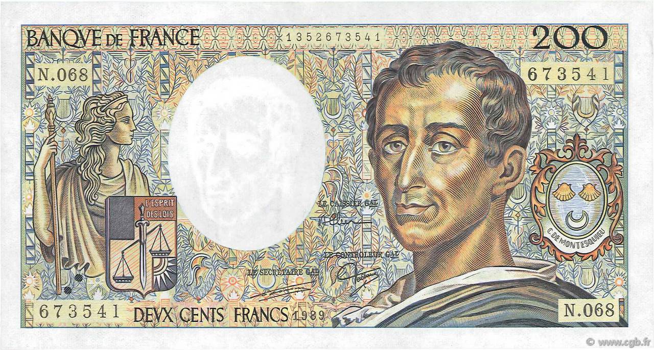 200 Francs MONTESQUIEU Fauté FRANCIA  1989 F.70.09 SPL+