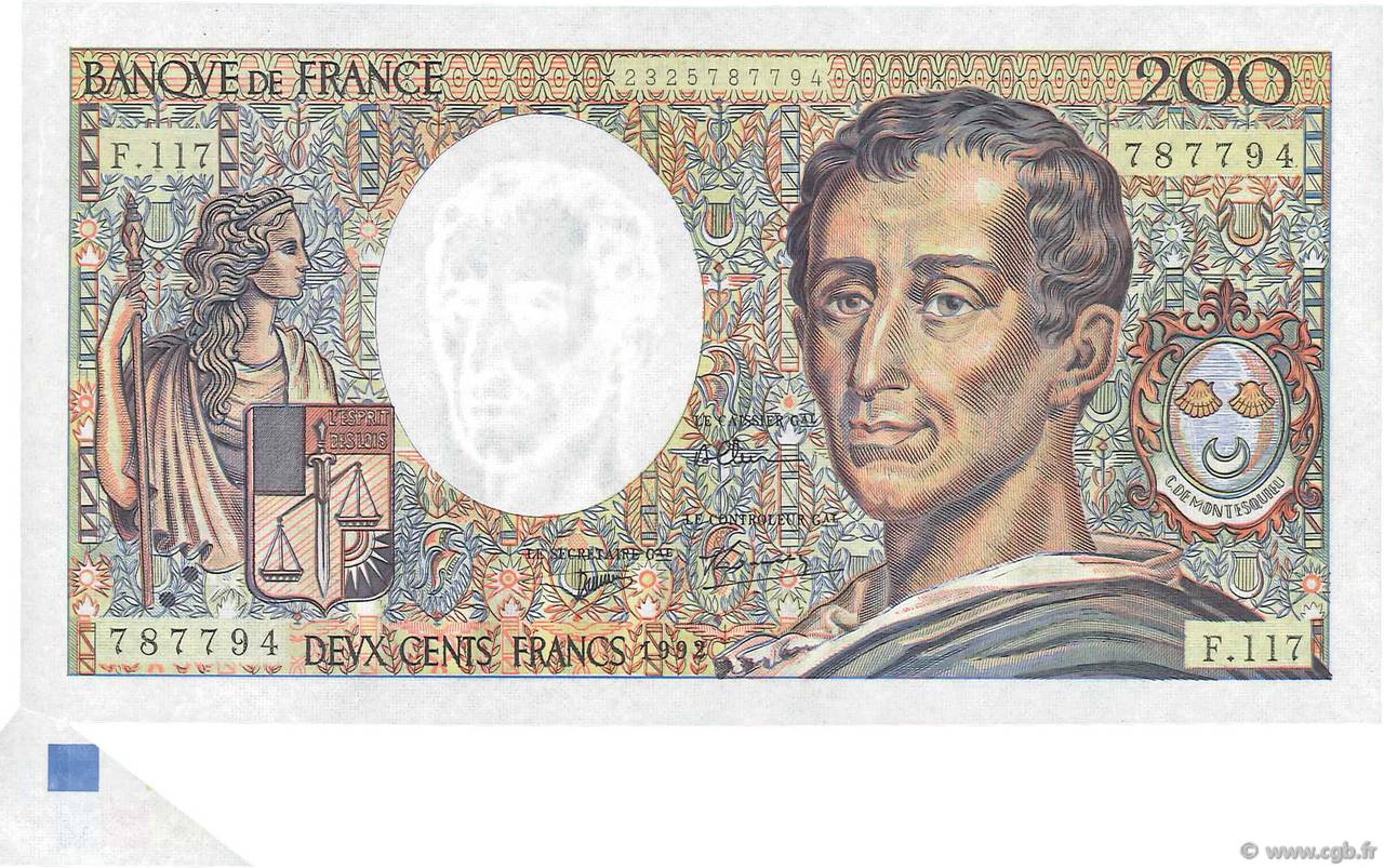 200 Francs MONTESQUIEU Fauté FRANCIA  1992 F.70.12b SC+