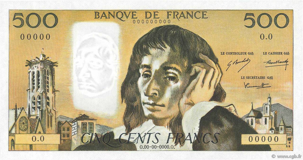 500 Francs PASCAL Spécimen FRANCE  1968 F.71.01S UNC