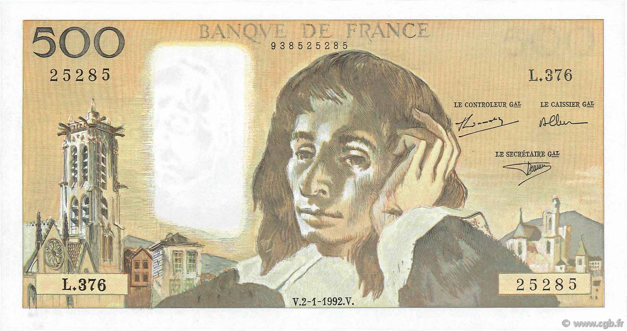500 Francs PASCAL Fauté FRANCIA  1992 F.71.49 q.FDC