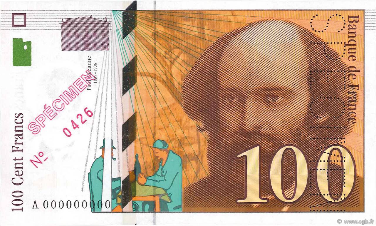 100 Francs CÉZANNE Spécimen FRANKREICH  1997 F.74.01Spn ST