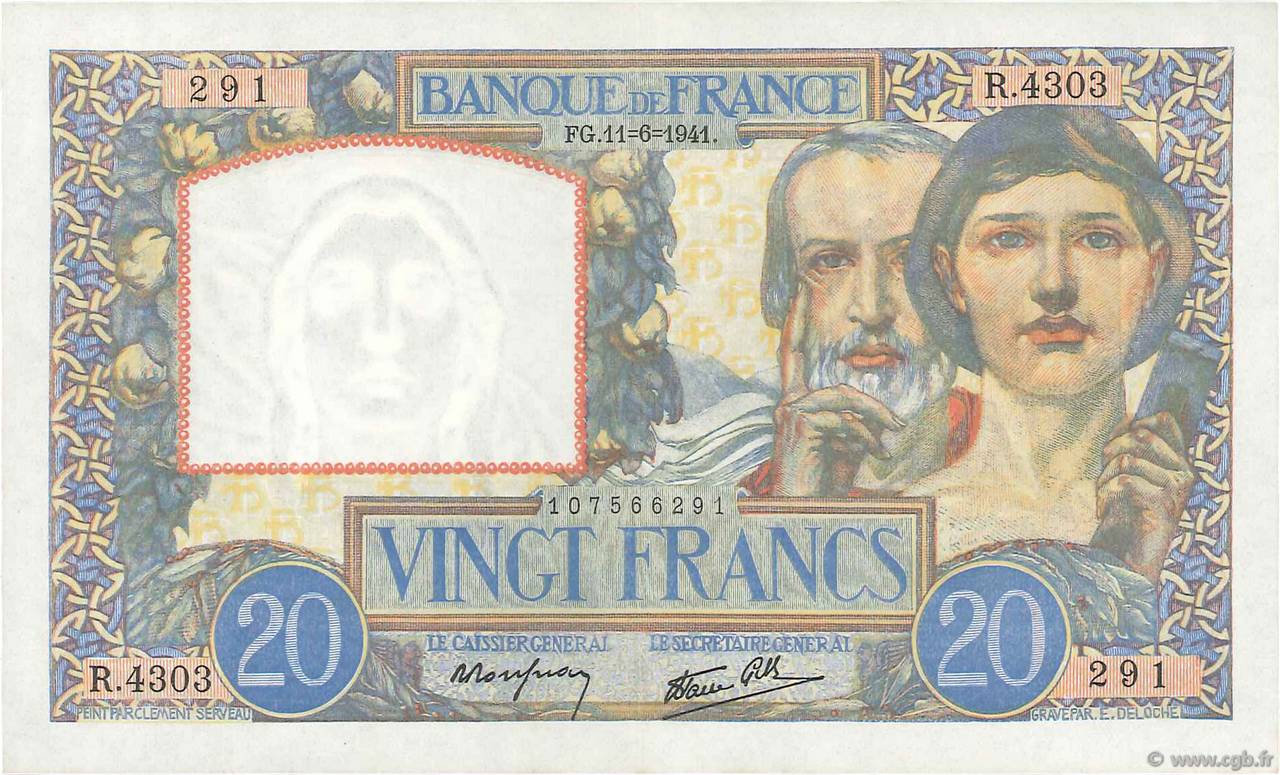 20 Francs TRAVAIL ET SCIENCE FRANCE  1941 F.12.15 AU