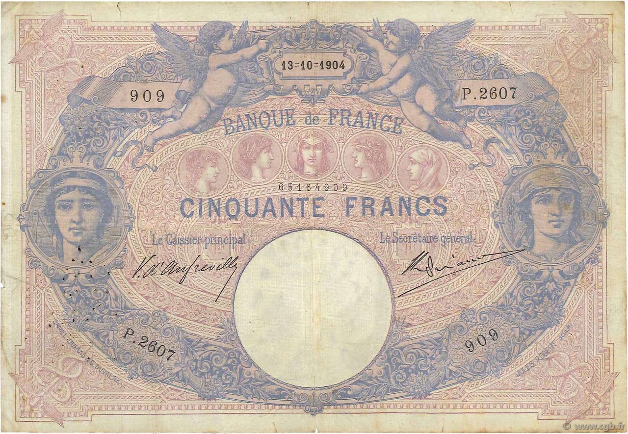 50 Francs BLEU ET ROSE FRANKREICH  1904 F.14.16 S