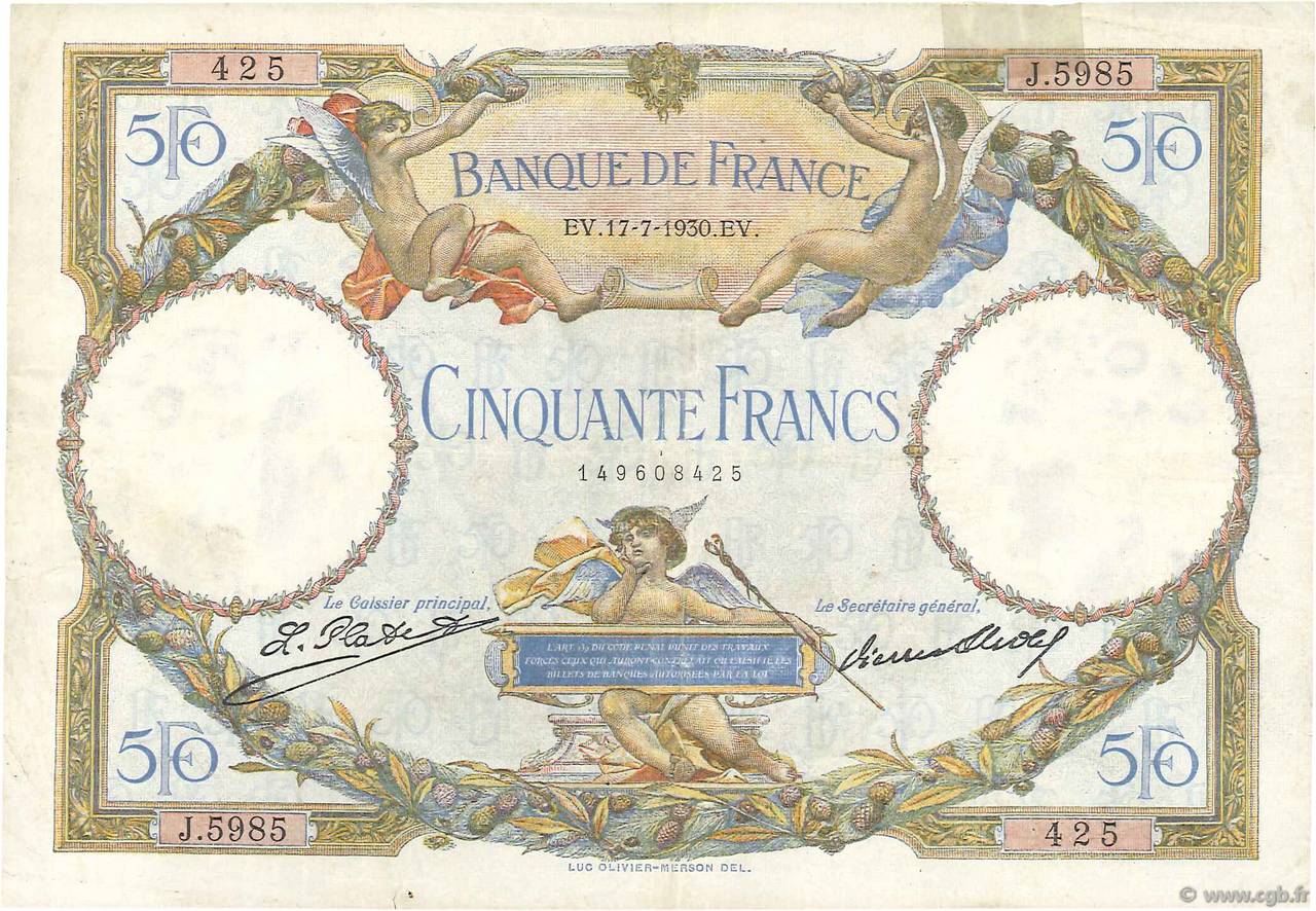 50 Francs LUC OLIVIER MERSON FRANKREICH  1930 F.15.04 fSS