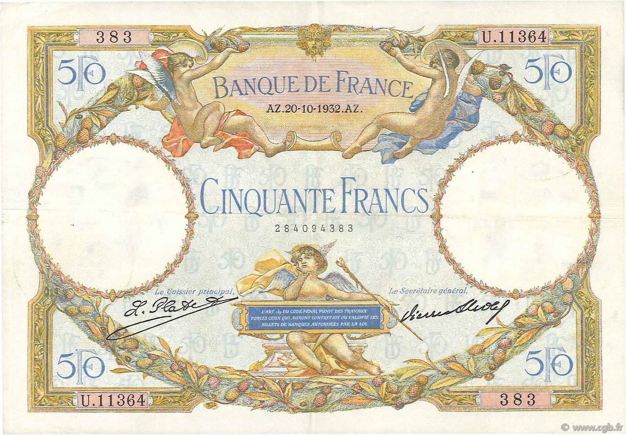 50 Francs LUC OLIVIER MERSON type modifié FRANKREICH  1932 F.16.03 SS