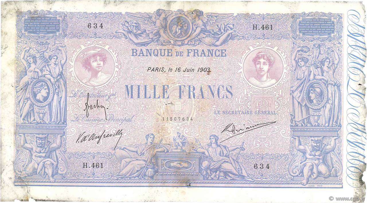 1000 Francs BLEU ET ROSE FRANCIA  1903 F.36.17 RC+