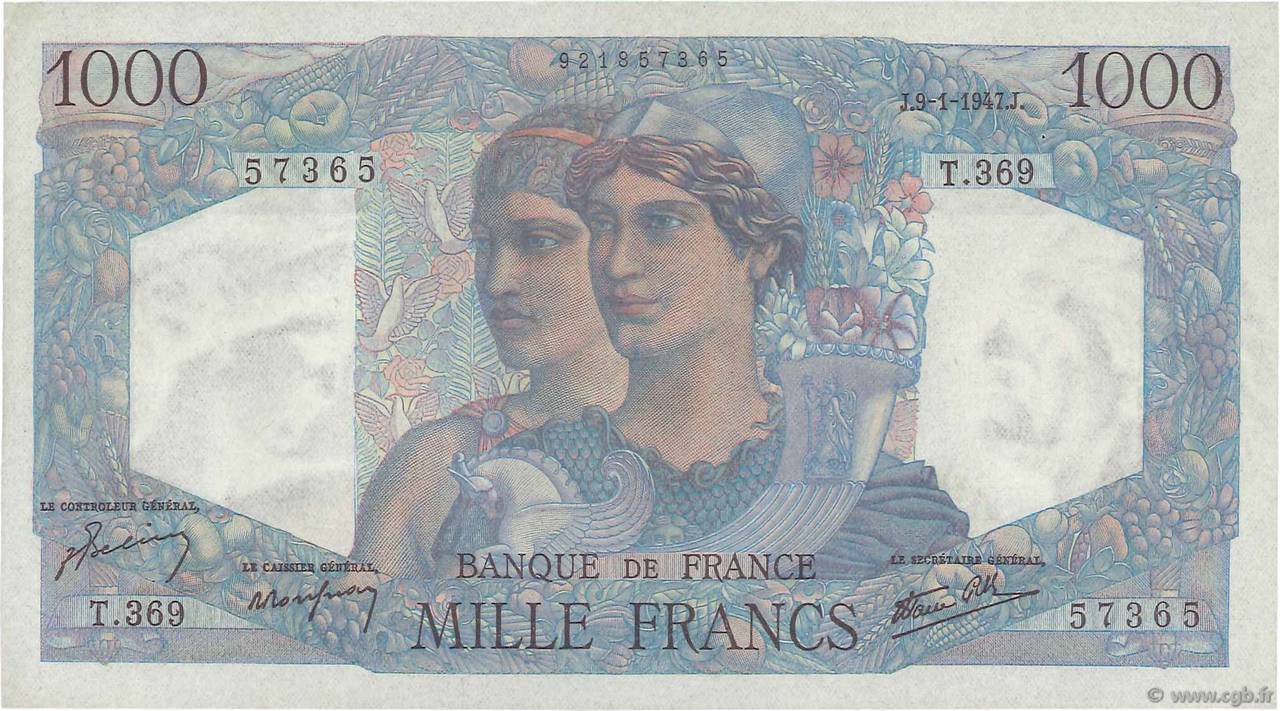 1000 Francs MINERVE ET HERCULE FRANCE  1947 F.41.18 XF