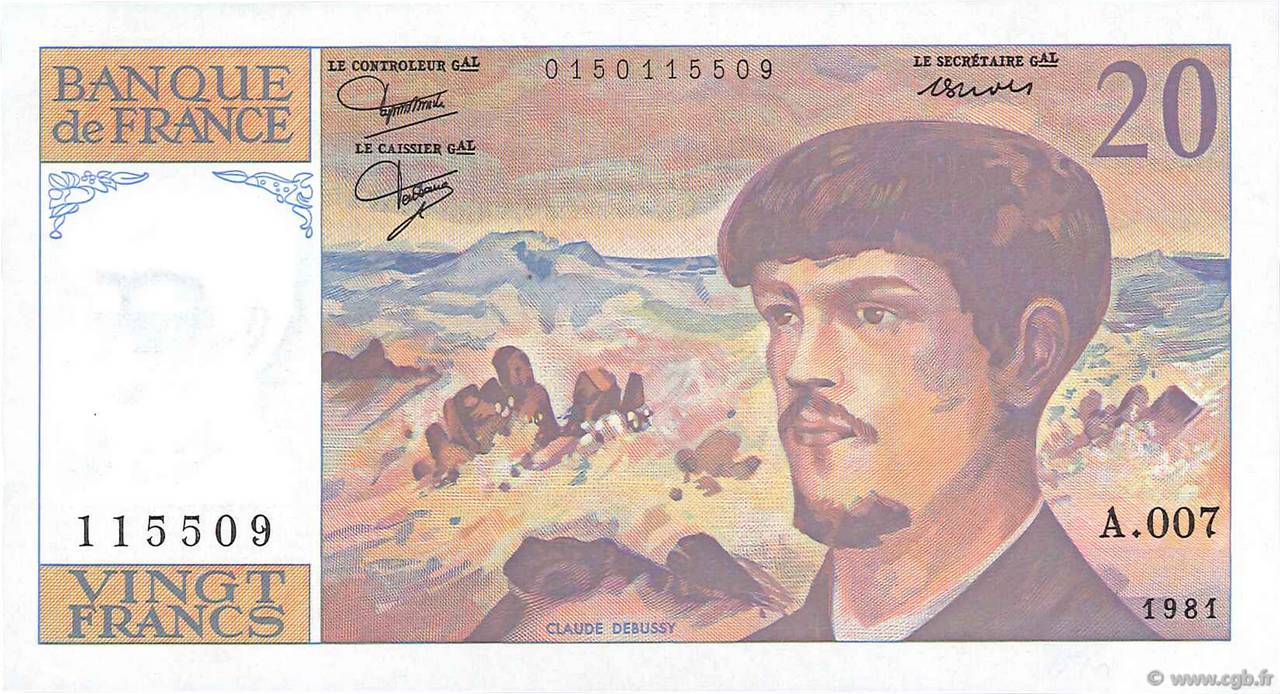 20 Francs DEBUSSY Petit numéro FRANCIA  1981 F.66.02A7 q.FDC