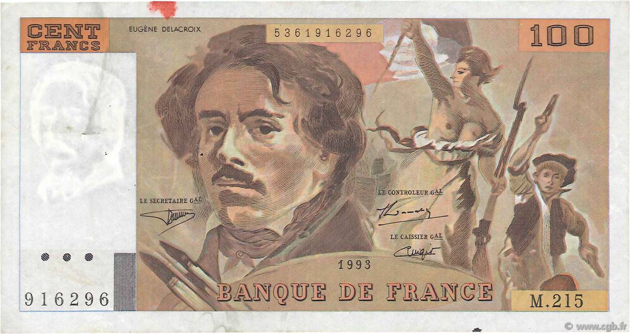 100 Francs DELACROIX imprimé en continu FRANCIA  1993 F.69bis.06a215 BB