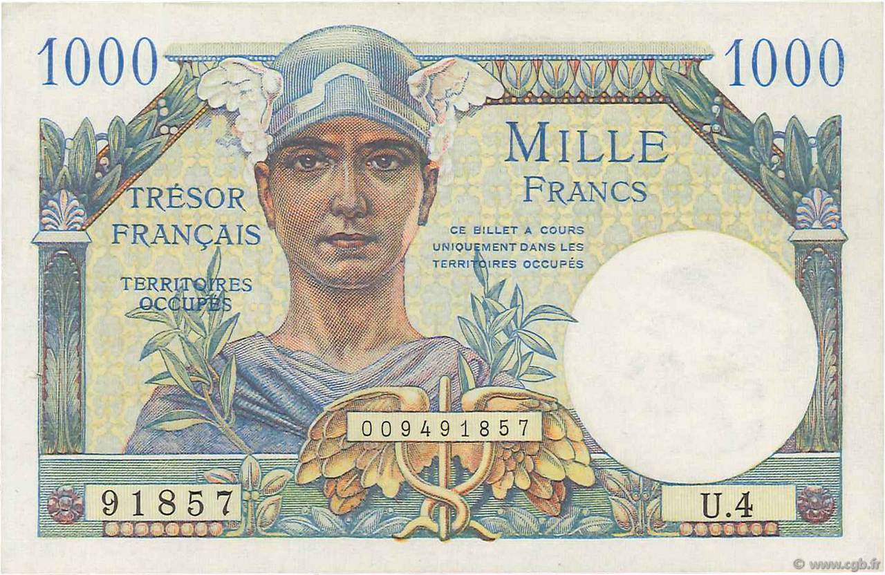 1000 Francs TRÉSOR FRANÇAIS FRANCIA  1947 VF.33.04 SPL