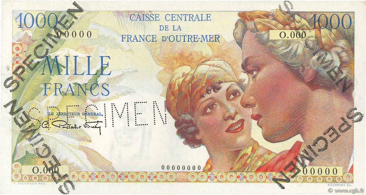 1000 Francs Union Française Spécimen FRENCH EQUATORIAL AFRICA  1947 P.26s UNC-